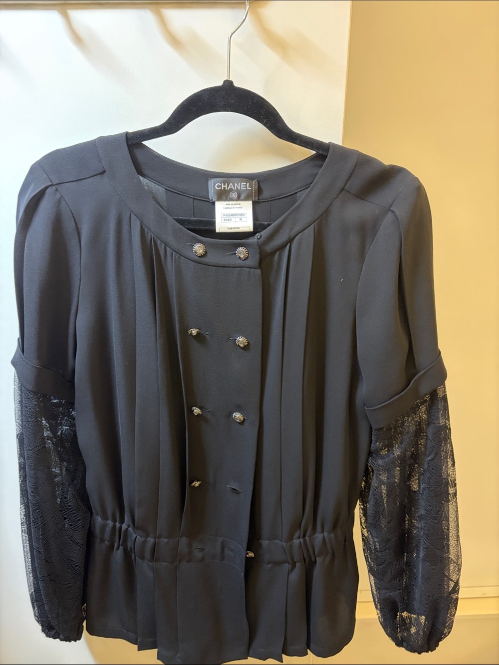 CHANEL Black Lace-Sleeve Blazer Jacket